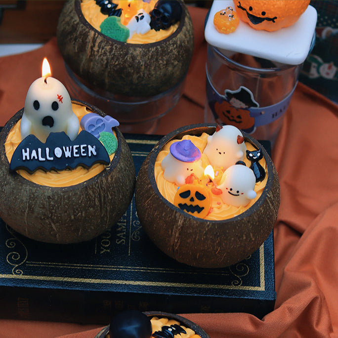 Halloween candles Coconut shells Ghost pumpkin design