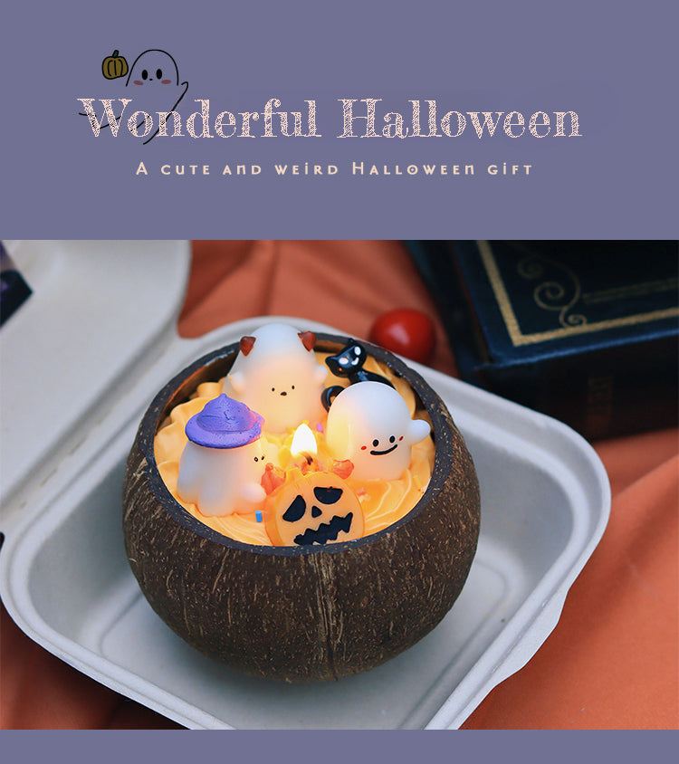 Halloween candles Coconut shells Ghost pumpkin design