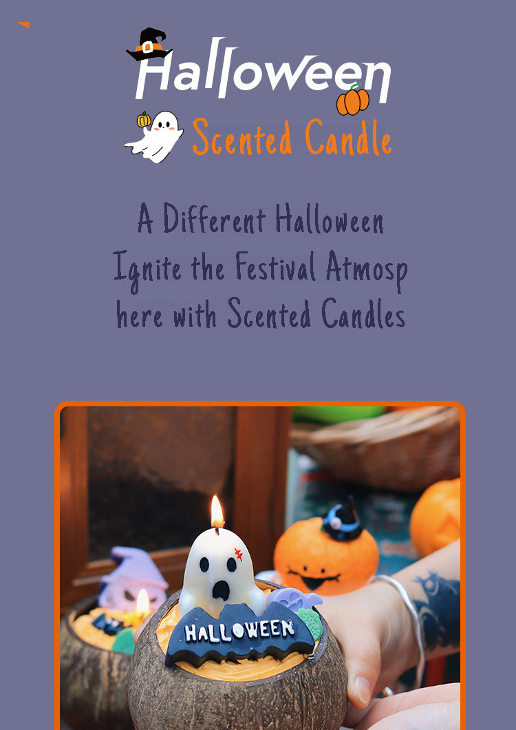 Halloween candles Coconut shells Ghost pumpkin design
