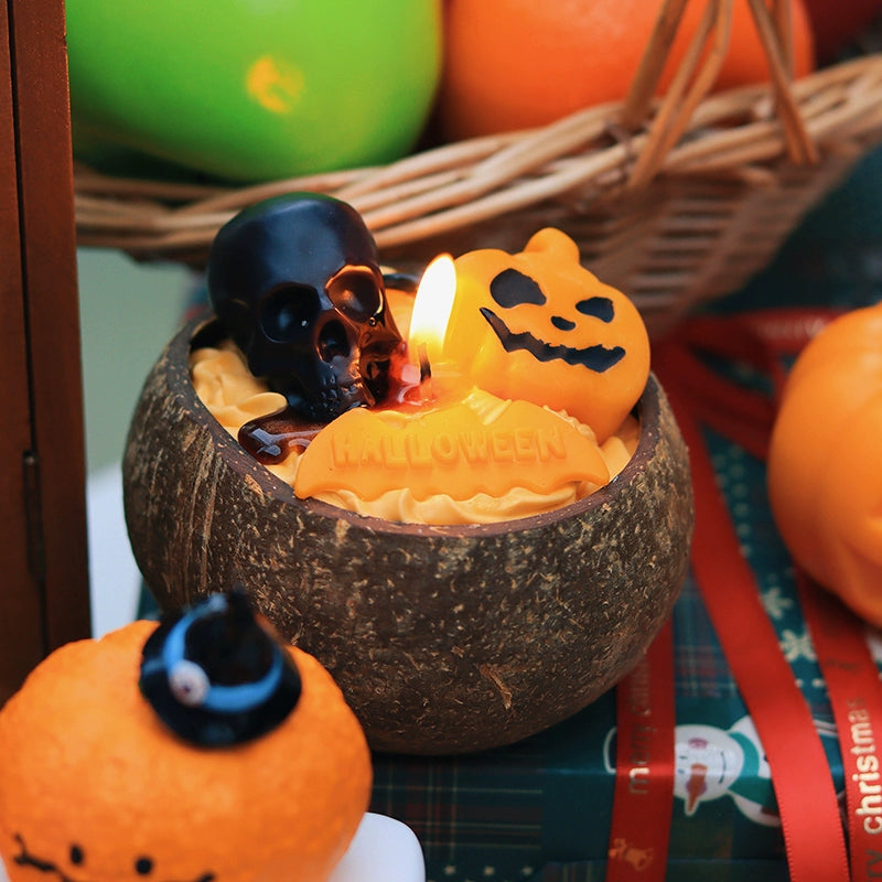 Halloween candles Coconut shells Ghost pumpkin design