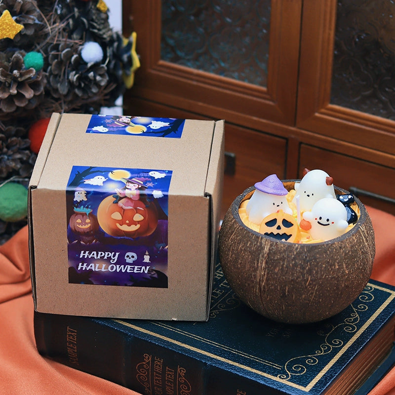 Halloween candles Coconut shells Ghost pumpkin design