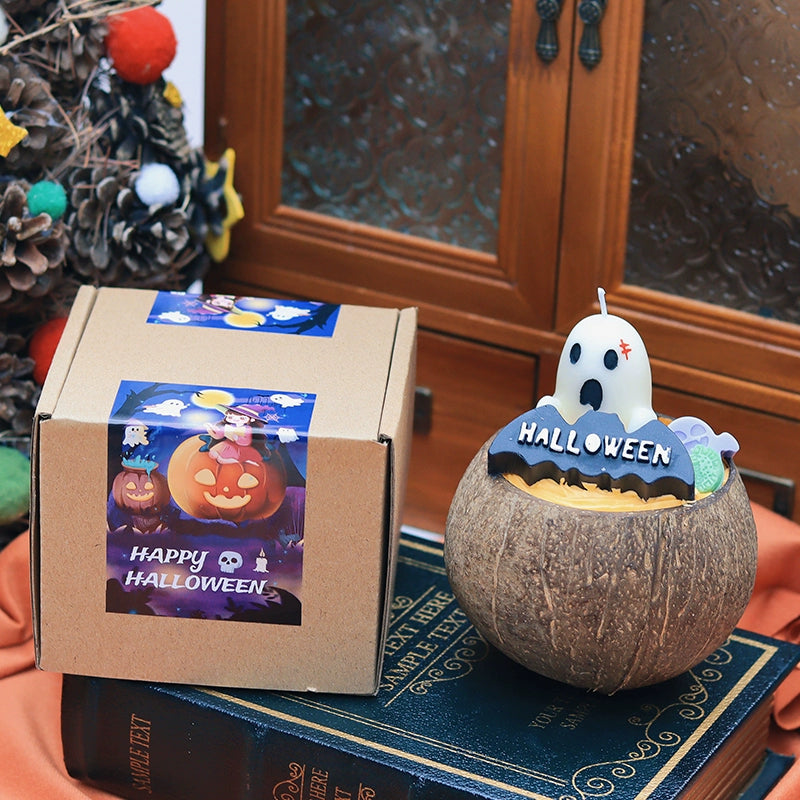 Halloween candles Coconut shells Ghost pumpkin design