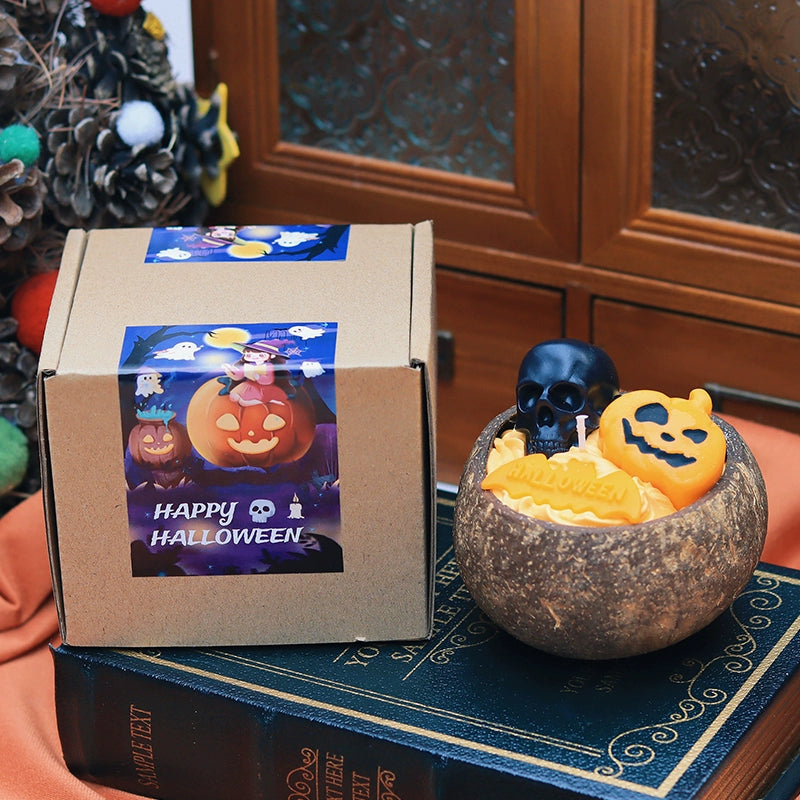 Halloween candles Coconut shells Ghost pumpkin design