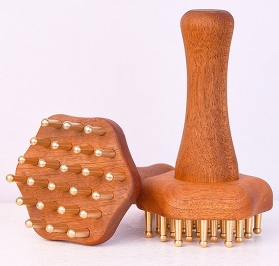Wooden & Brass Massage Brush-Meridian Therapy Uncoated Material Full Body Relaxation