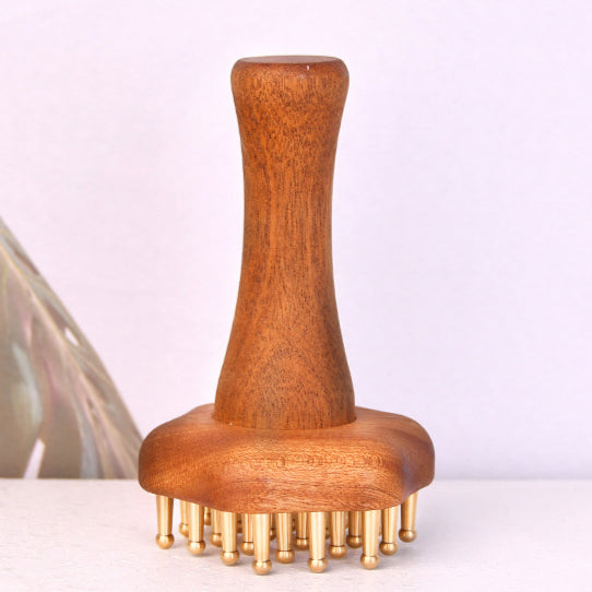 Wooden & Brass Massage Brush-Meridian Therapy Uncoated Material Full Body Relaxation