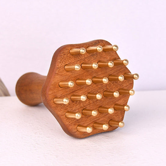 Wooden & Brass Massage Brush-Meridian Therapy Uncoated Material Full Body Relaxation